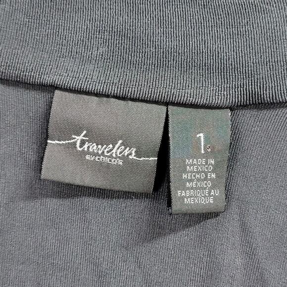 Travelers by Chicos Womens Cardigan 1 Black Collared 3/4 Sleeve Slinky Toggle - Picture 2 of 9